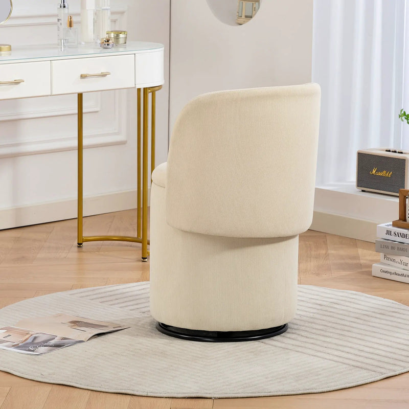 Barrel Chair, Built In Storage, 360° Swivel - Beige by HouseOfZazla