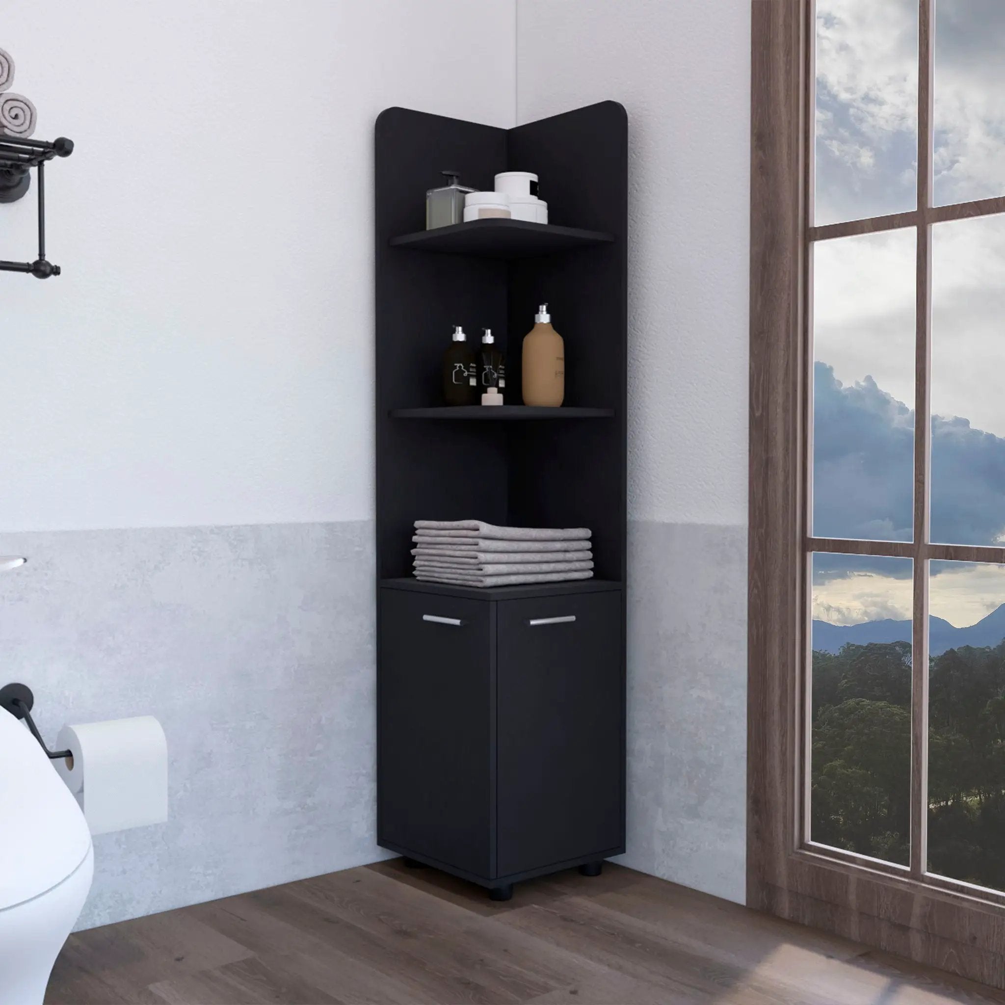 Corner Cabinet Tall With 3 Tier Shelf And 2 Door - Black by Unique Piece Furniture