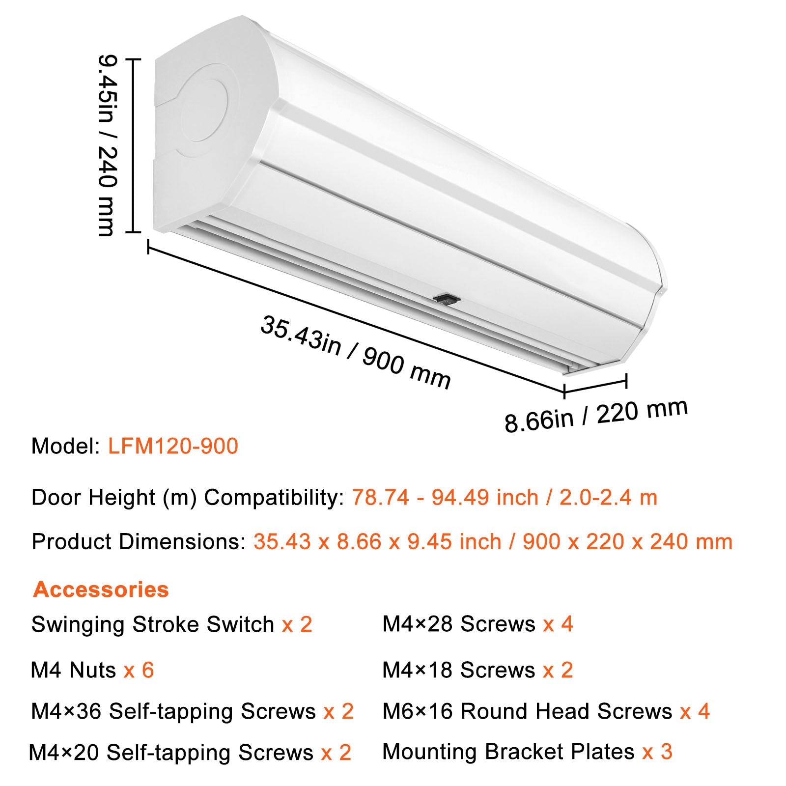 36" Commercial Indoor Air Curtain Super Power 2 Speeds 900CFM by HouseOfZazla
