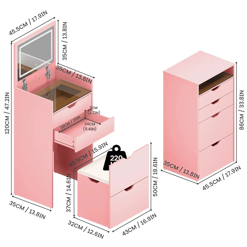 3-in-1 Multifunctional Dressing Table and Stool Set by HouseOfZazla