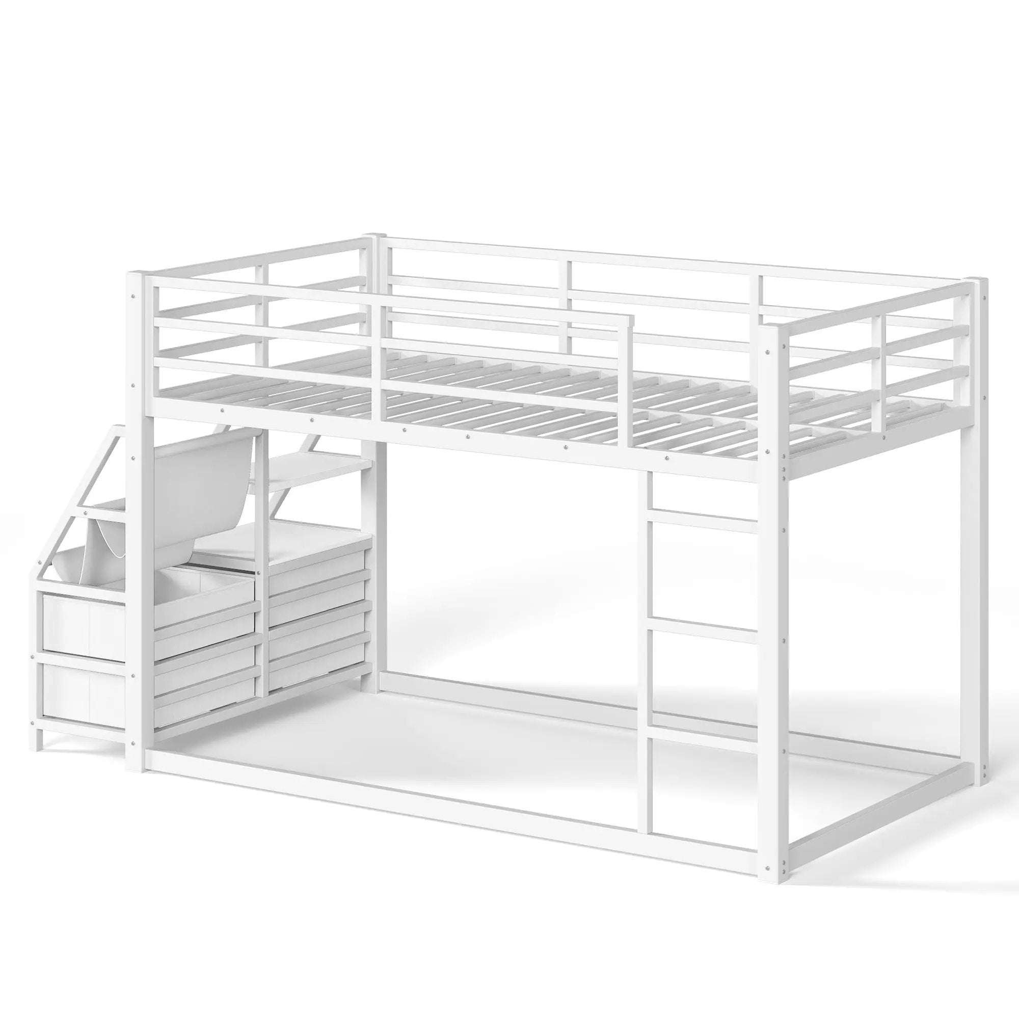 Twin Over Twin Bunk Bed with Storage Shelves and Drawers by HouseOfZazla