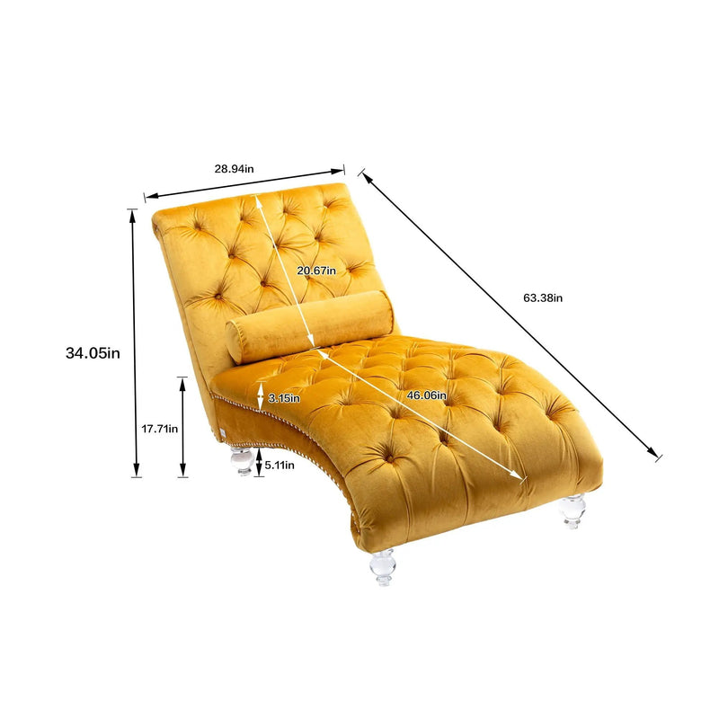 Chaise Lounge Indoor, Button Tufted Upholstered Chaise Lounge Chair With Pillow by HouseOfZazla
