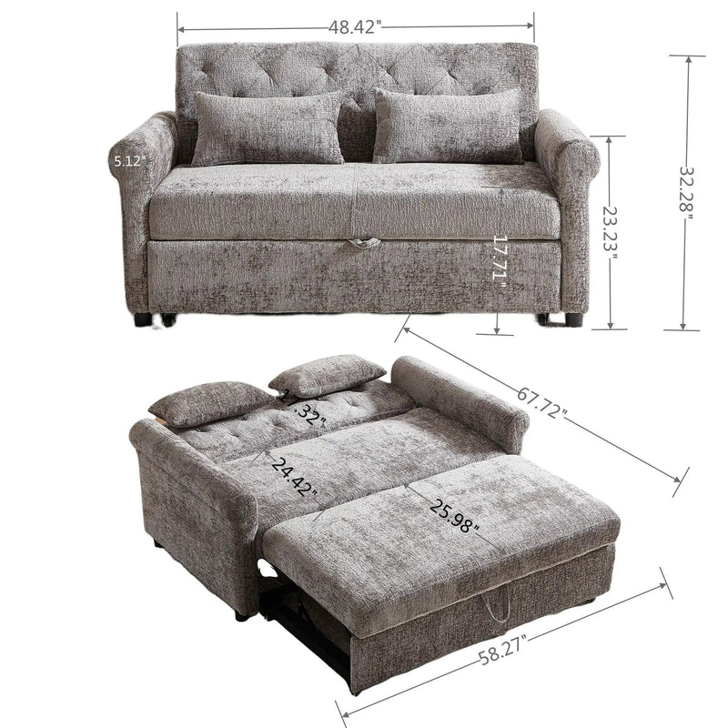 Loveseat Sofa Bed, Pull - Out Couch Sleeper & 2 Pillows by Unique Piece Furniture
