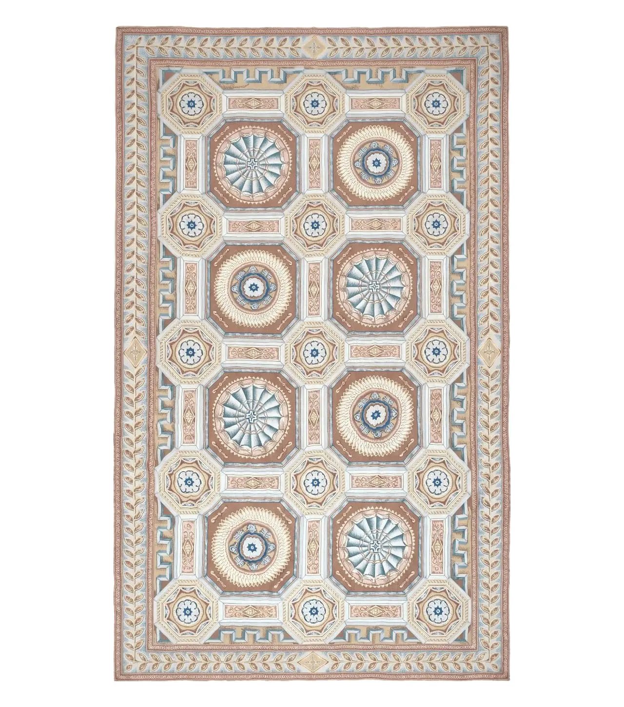 New Chinese Needlepoint Rug 8x14 - 9x14, French European Panel Design, Elegant Dining Room Rug, Flatweave Hand Woven Carpet, Handmade, Wool by Jewel Rugs
