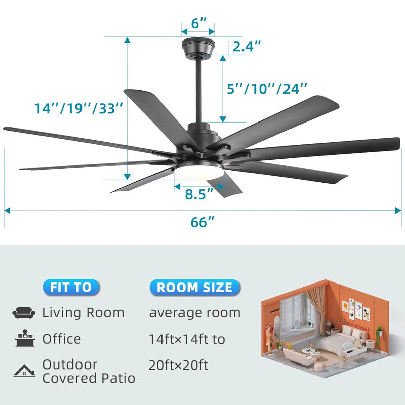 Ceiling Fan With Dimmable LED Light, 8 Blades, Smart Remote Control, Reversible DC Motor For Home Office And Living Spaces - Matte Black by Unique Piece Furniture