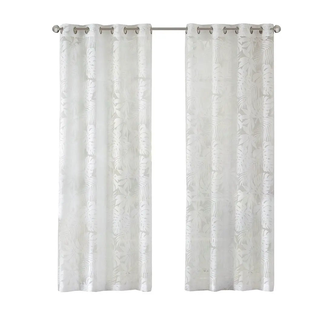 Palm Leaf Burnout Sheer Window Curtain White 50x84 by HouseOfZazla
