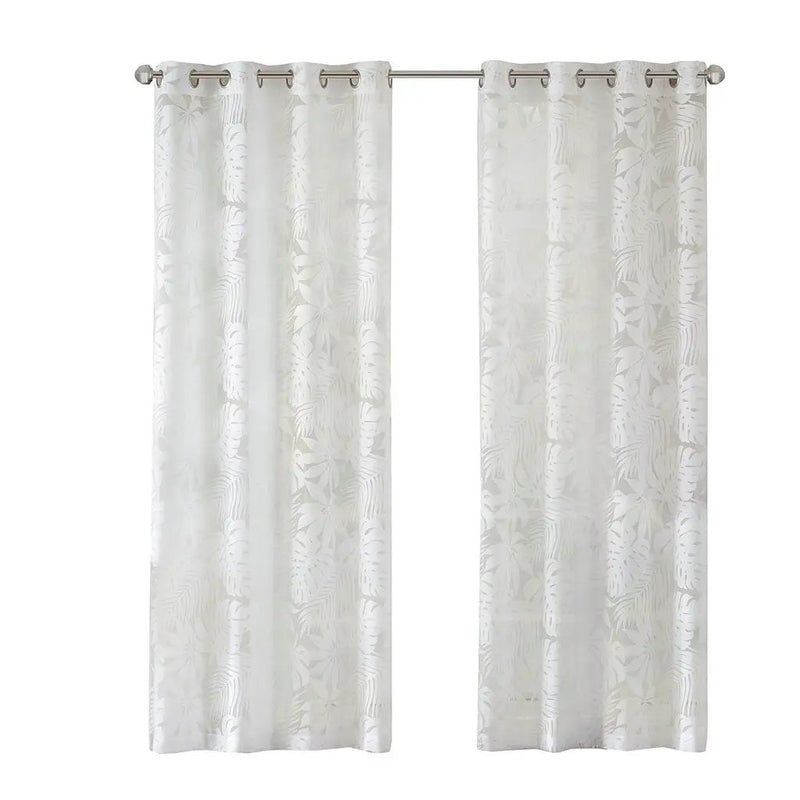Palm Leaf Burnout Sheer Window Curtain White 50x84 by HouseOfZazla