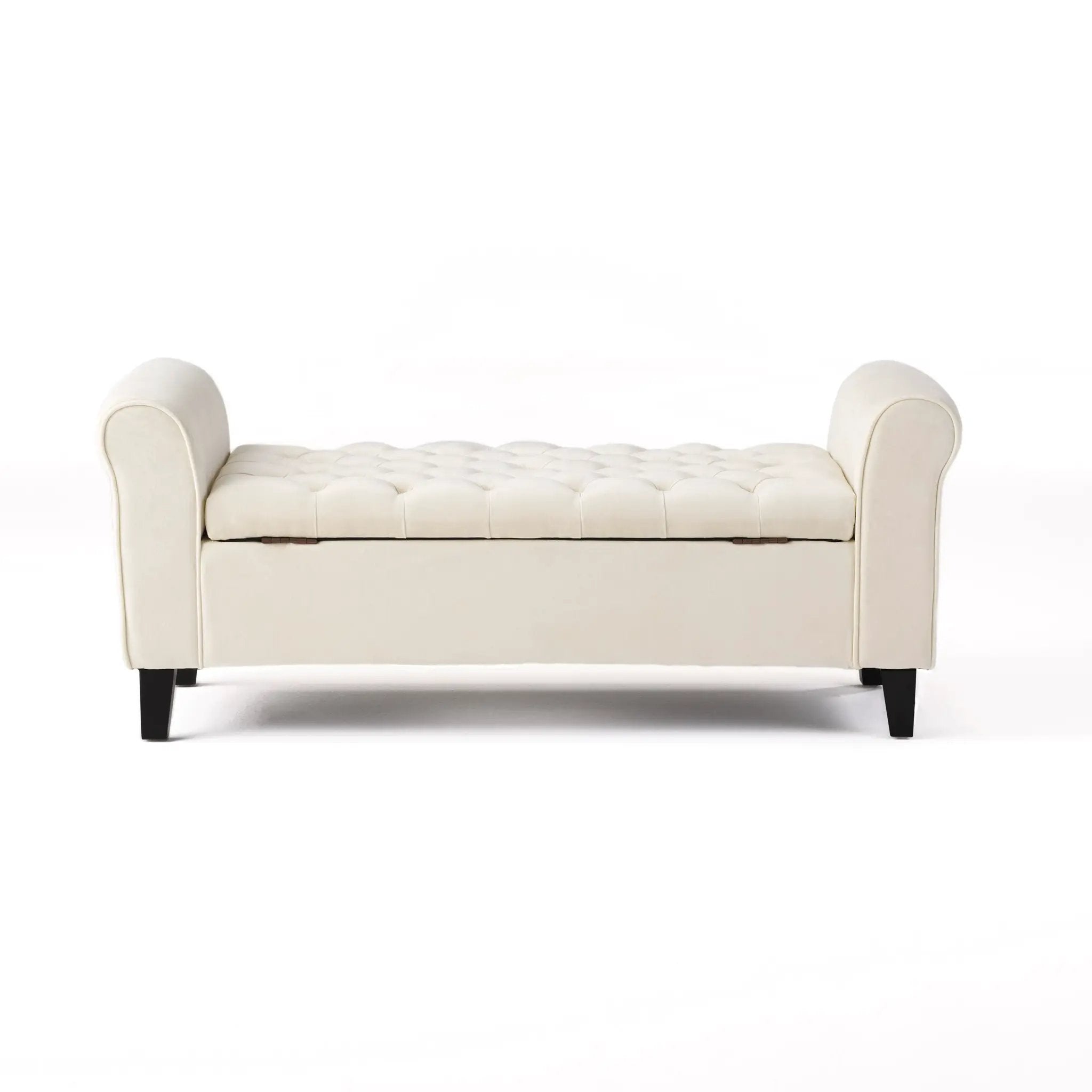 Ivory Fabric Storage Bench with Rolled Arms by HouseOfZazla