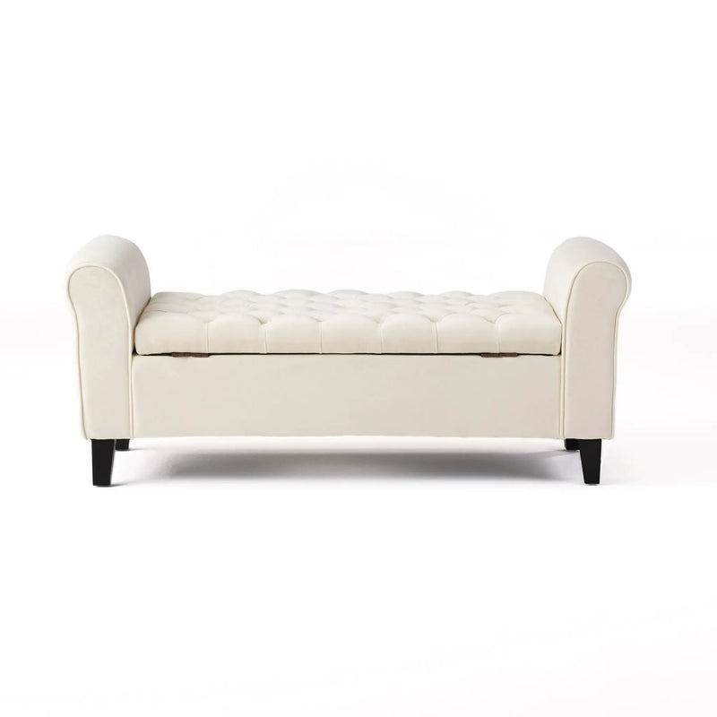 Ivory Fabric Storage Bench with Rolled Arms by HouseOfZazla
