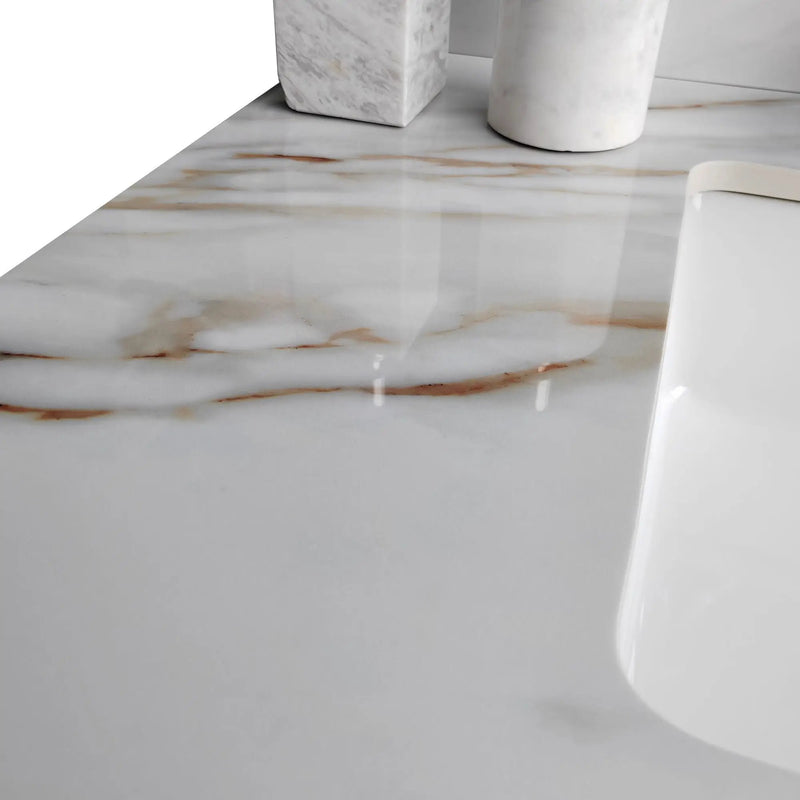 Vanity Top With Undermount Sink And Backsplash, Sintered Stone by HouseOfZazla