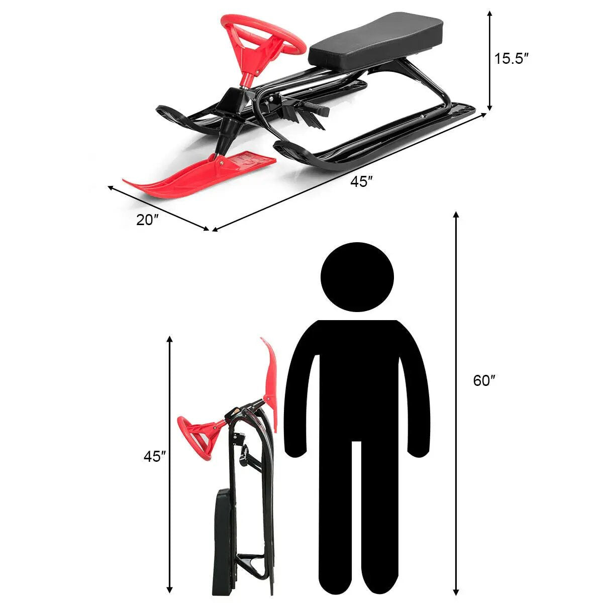 Kids Snow Sand Grass Sled w/ Steering Wheel and Brakes by DirectDeals