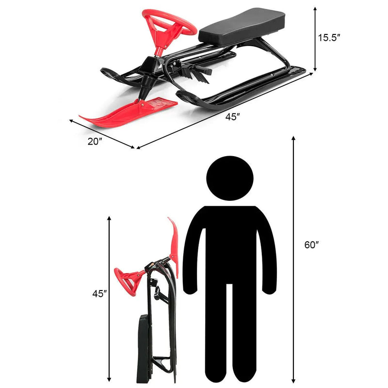 Kids Snow Sand Grass Sled w/ Steering Wheel and Brakes by DirectDeals