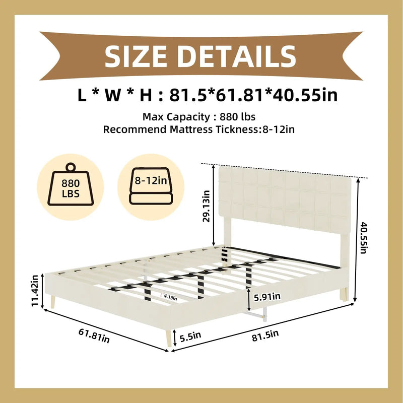 Modern Upholstered Bed Frame – Premium Holland Velvet Fabric by HouseOfZazla
