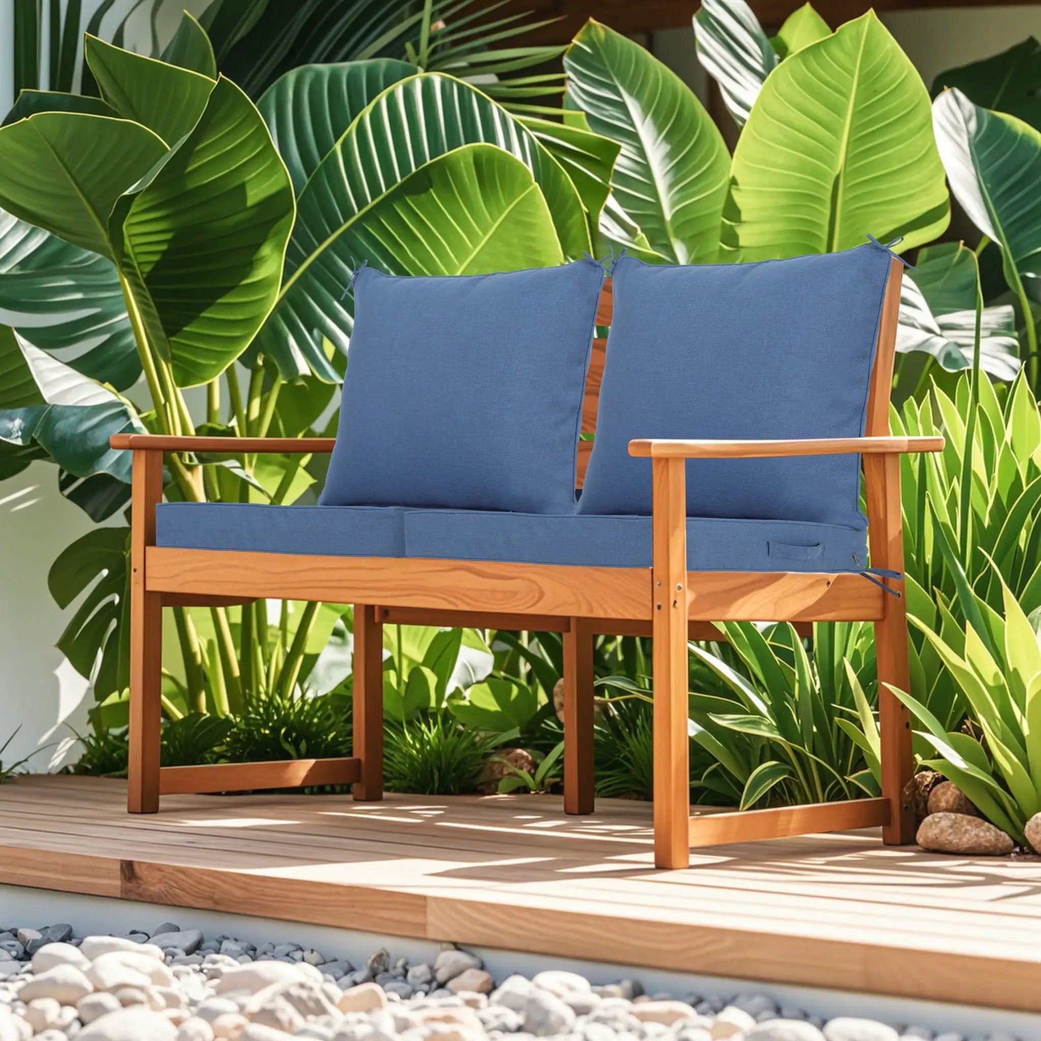 Outdoor Deep Seat Cushion Set Waterproof Fade Resistant Patio Furniture Cushions, Removable Covers, Adjustable Straps & Handles - Navy Blue by HouseOfZazla