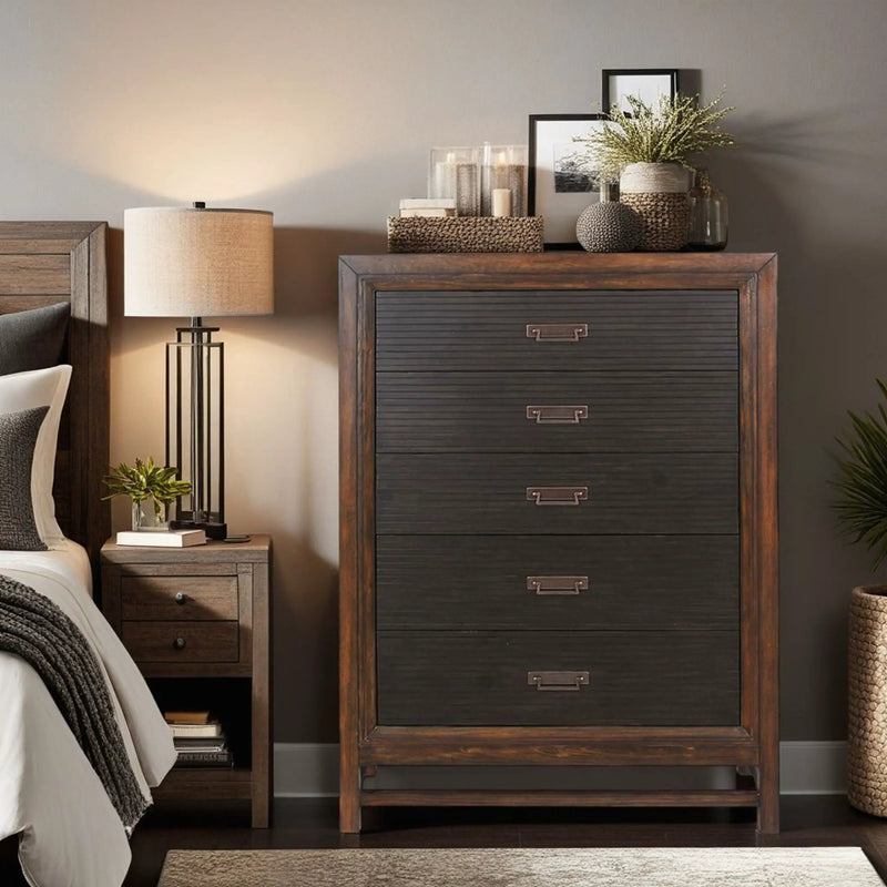 5 Drawer Chest, 2 Tone - Brown by Unique Piece Furniture