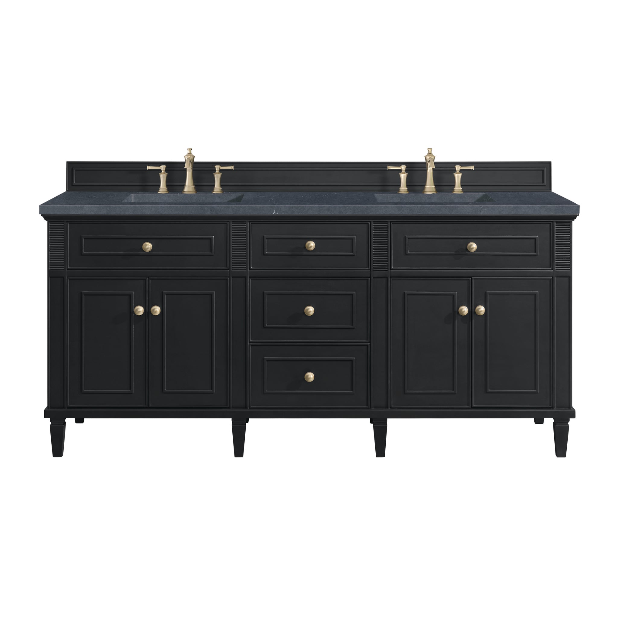 James Martin Lorelai 72" Double Bathroom Vanity, Black Onyx with Charcoal Soapstone countertop