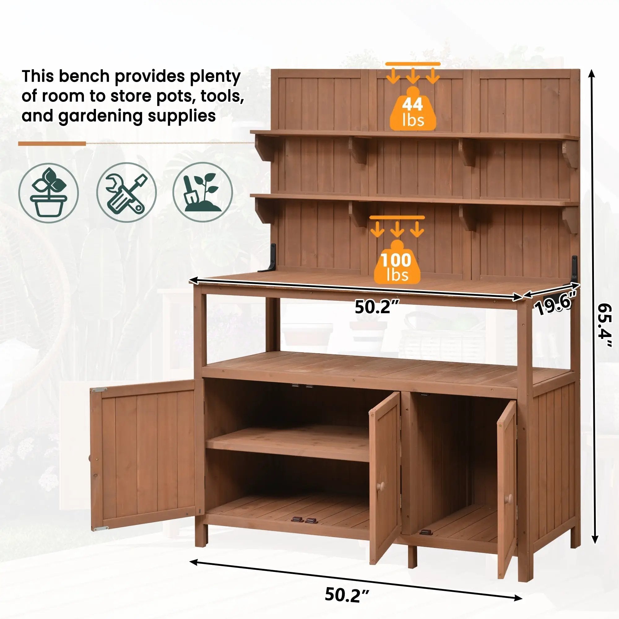 TOPMAX Potting Bench with Hutch, 50.2' Solid Fir Wood Garden Workstation by HouseOfZazla