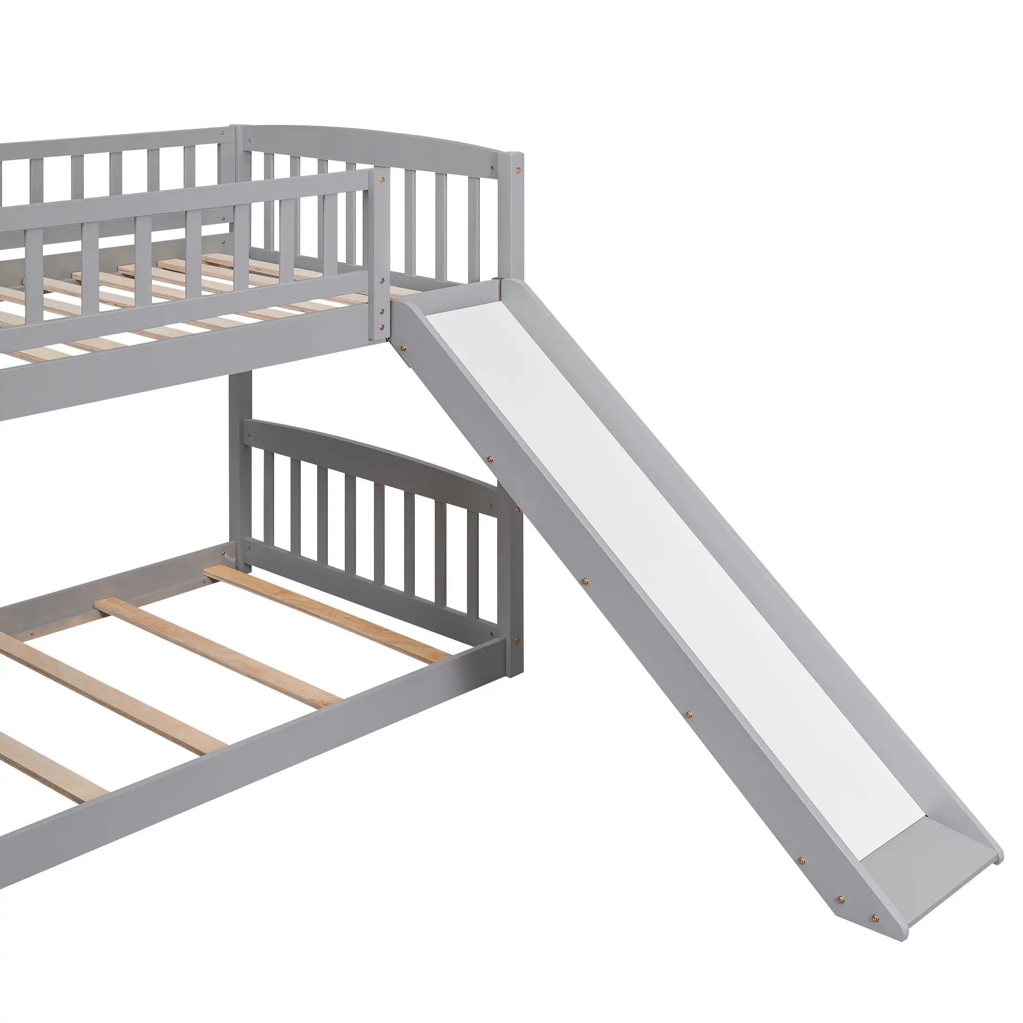Twin Over Twin Bunk Stairway Bed With 2 Drawers And Slide - Gray by HouseOfZazla