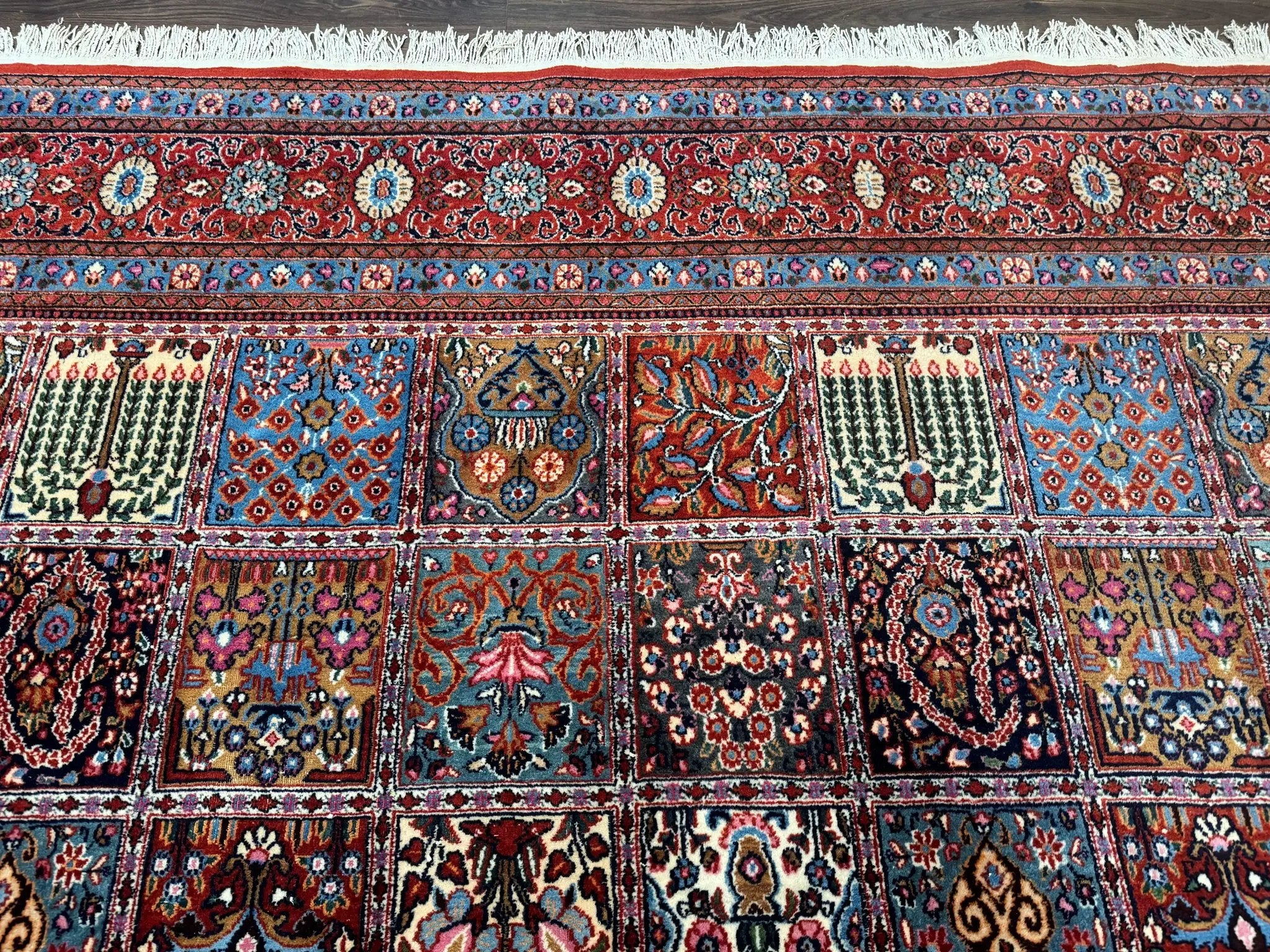 Wonderful Persian Qum Rug 10x13, Panel Design, Fine 260 KPSI, Signed, Red Multicolor by Jewel Rugs