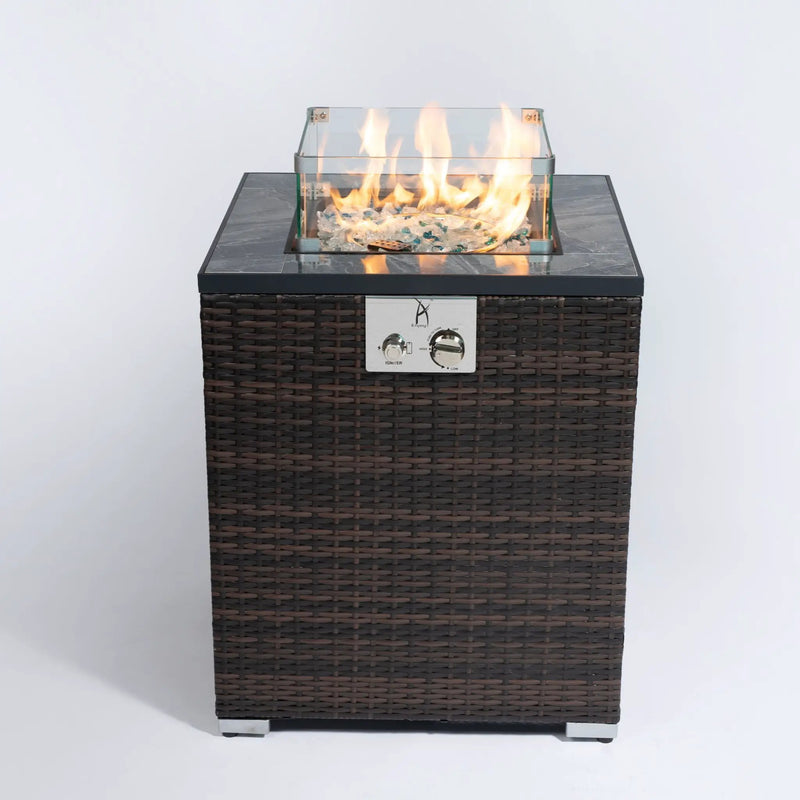 Propane Gas Square Fire Pit, Tile Tabletop With Beautiful Wicker Base For Outside by HouseOfZazla