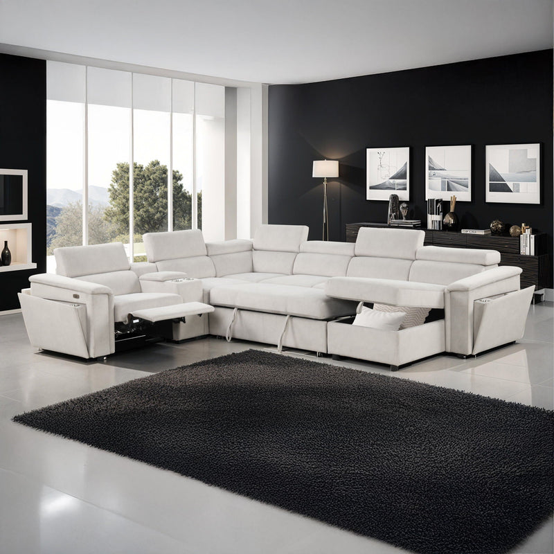 Harvey - Power Recliner Sectional Sleeper - Beige by HouseOfZazla