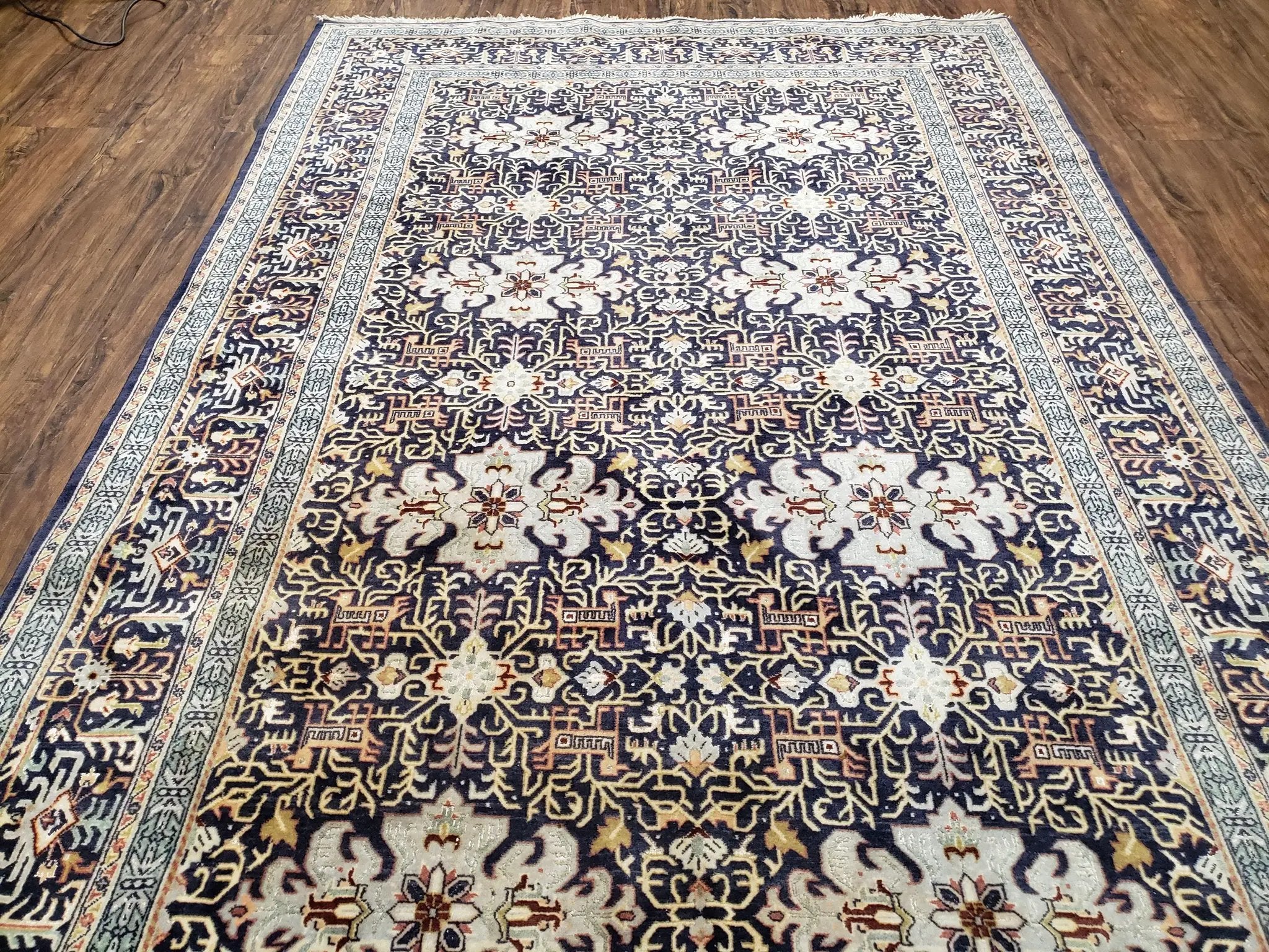 Navy Blue Persian Kashan Rug, Hand-Knotted, Wool, 4' 8" x 7' 4", Pair B by Jewel Rugs