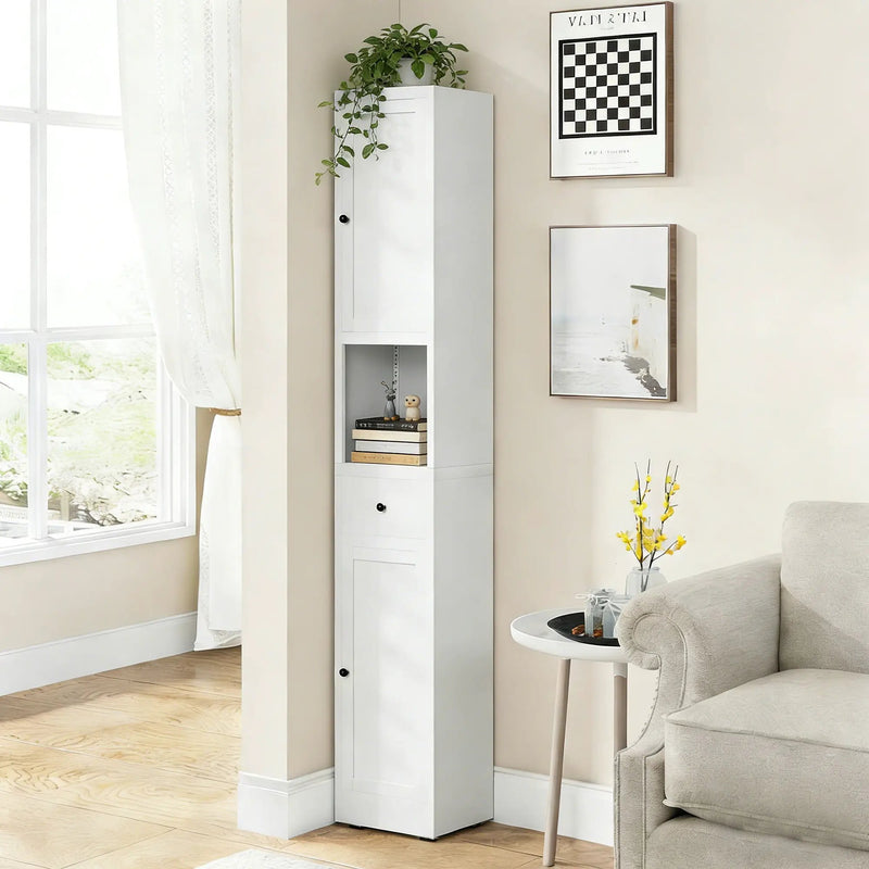 Tall Narrow Bathroom Cabinet With 5-Tier Storage, Adjustable Shelves, Freestanding - White by HouseOfZazla