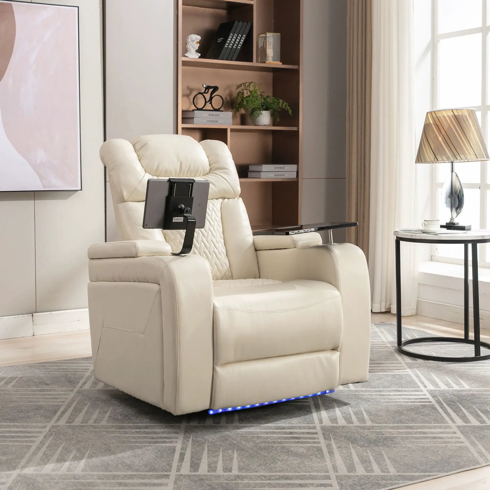 270 Degree Swivel Power Recliner With Tray Table, Phone Holder, Cup Holder, USB Port by HouseOfZazla