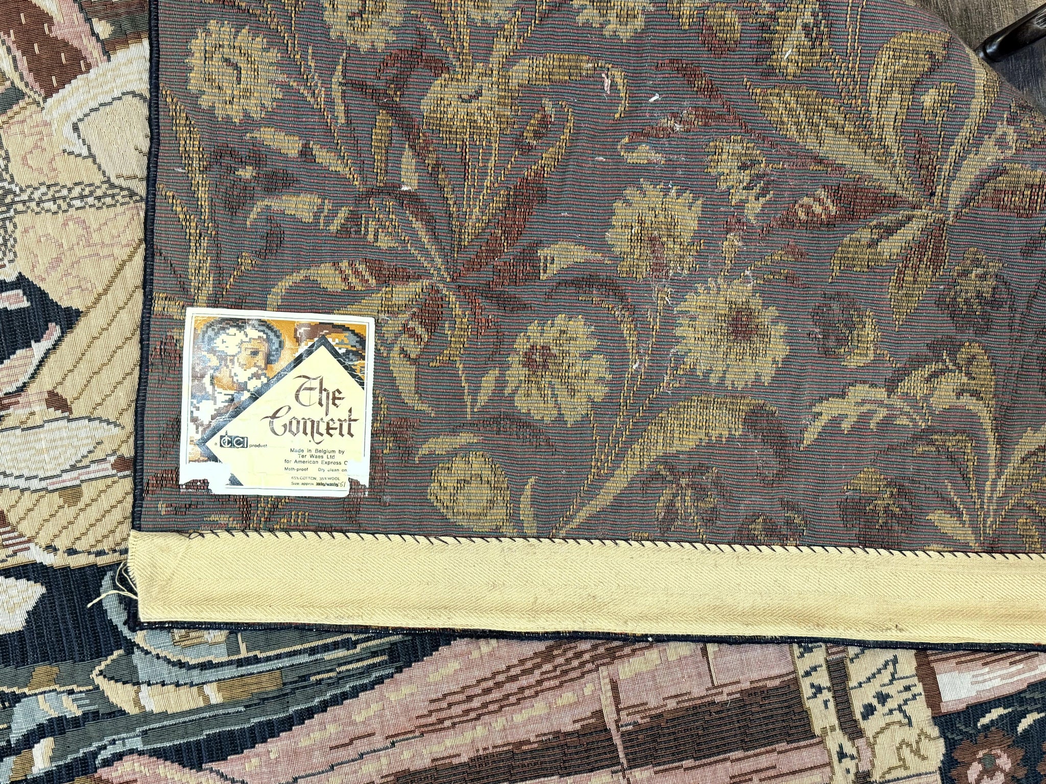 Vintage Belgium Tapestry 4x5, The Concet Musicians, Green by Jewel Rugs