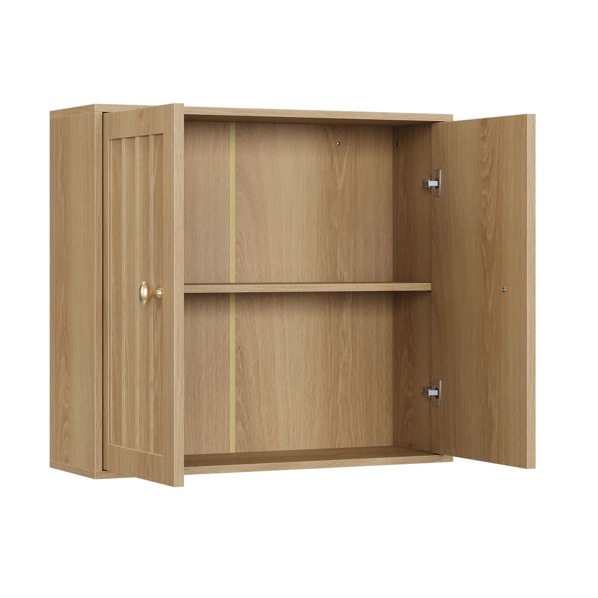 Wall Mounted Bathroom Cabinet With Double Doors And Vertical Grooved Design For Bathrooms - Oak by HouseOfZazla