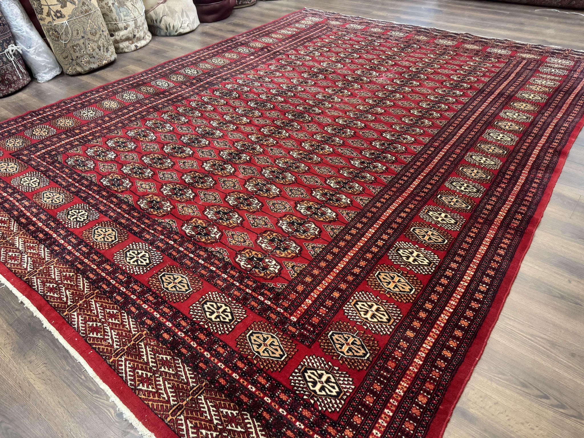 Bokhara Rug 9x12, Red Turkoman Rug, Pakistani Rug, Tribal Carpet, Wool Rug, Red Rug by Jewel Rugs