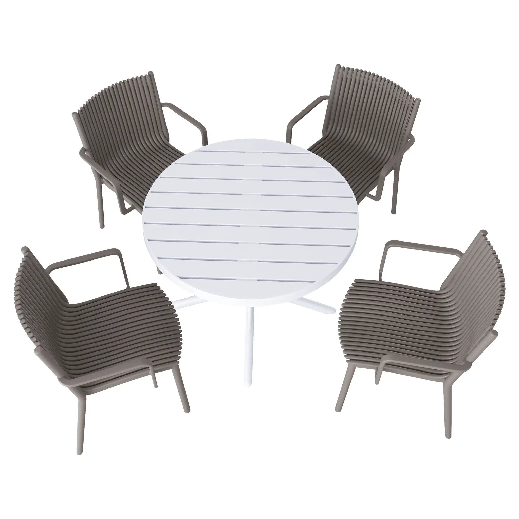 4 Modern Stackable Plastic Armchair Matched With Round Table by HouseOfZazla