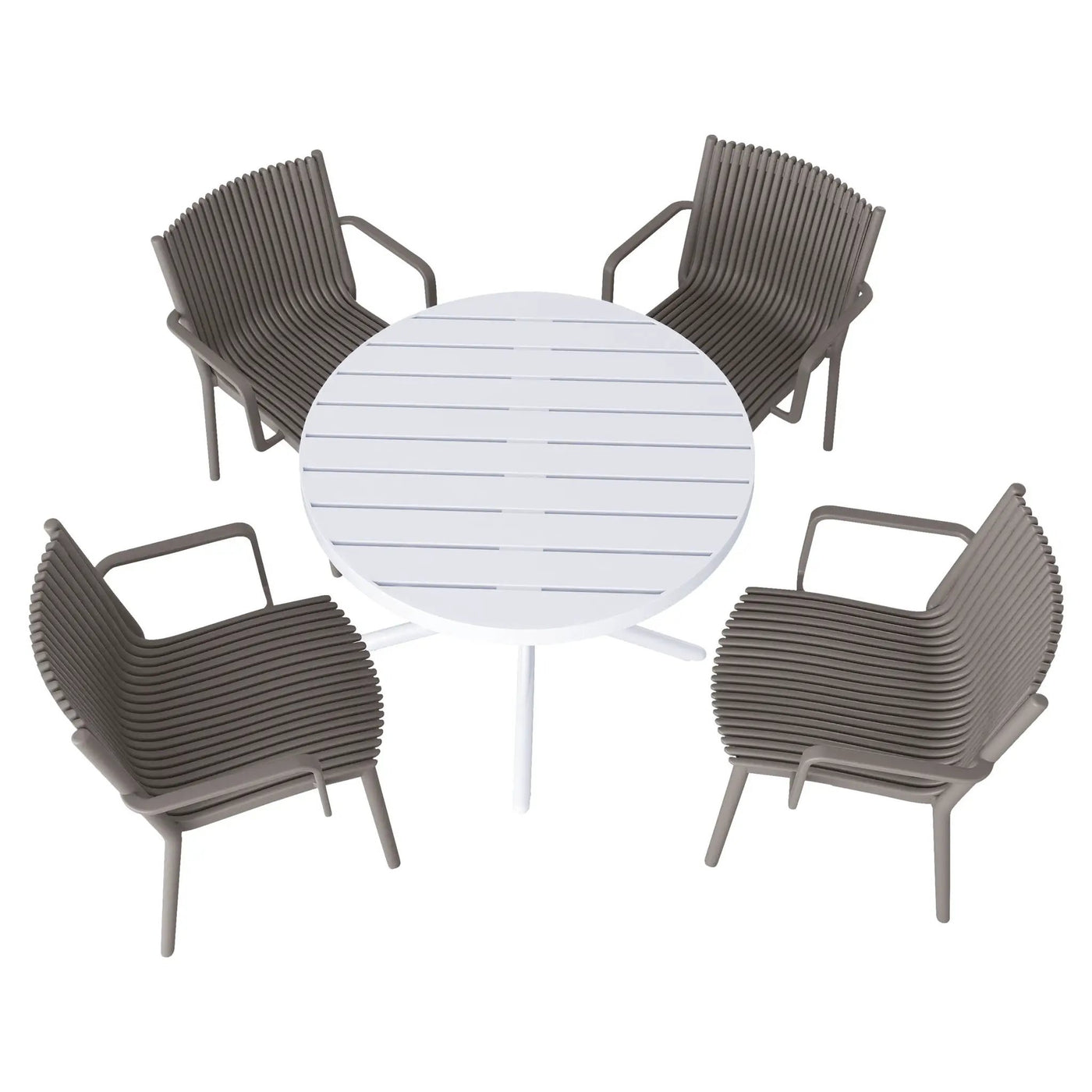 4 Modern Stackable Plastic Armchair Matched With Round Table by Unique Piece Furniture