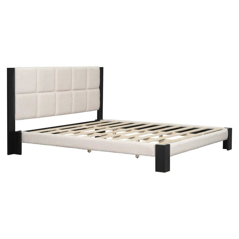 Boucle Cal King Bed Frame with Cube Headboard by HouseOfZazla