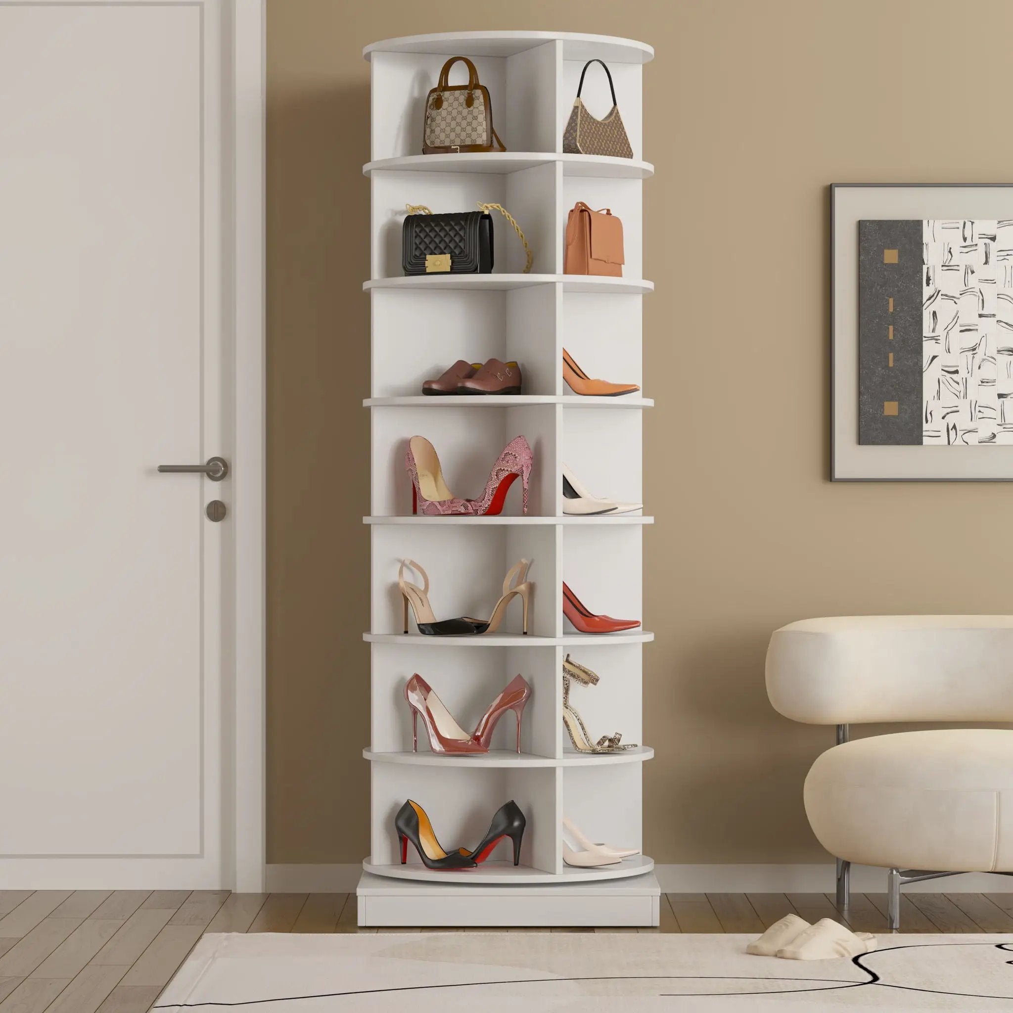 New 360 Rotating Shoe Cabinet 7 Layers Holds Up To 28 Paris Of Shoes by Unique Piece Furniture