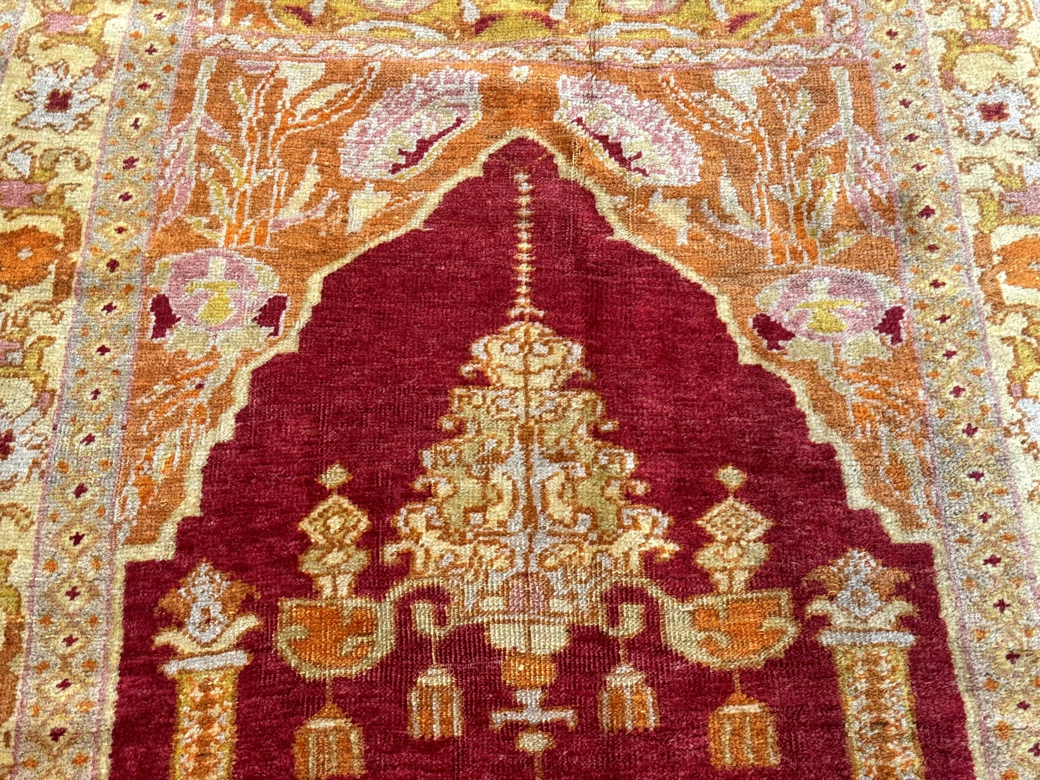 Antique Turkish Prayer Rug 4x6, Red and Golden Mustard, Mihrab Design, Anatolian Carpet by Jewel Rugs