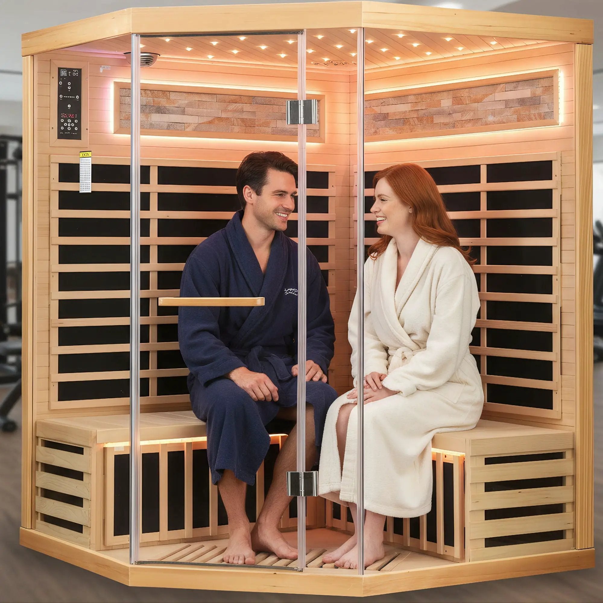 Pentagonal Sauna Room With Carbon Heating Plates - American White Oak by HouseOfZazla