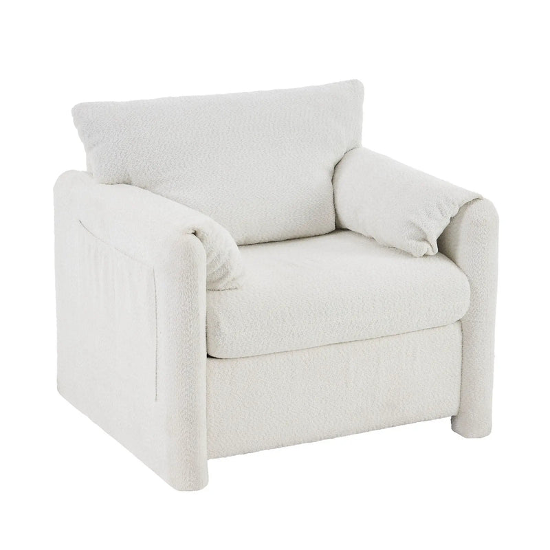 Fixed Modern Accent Chair Single Seater Plush Chenille Lounge Chair With High Resilience Cushion - Ivory White by Unique Piece Furniture