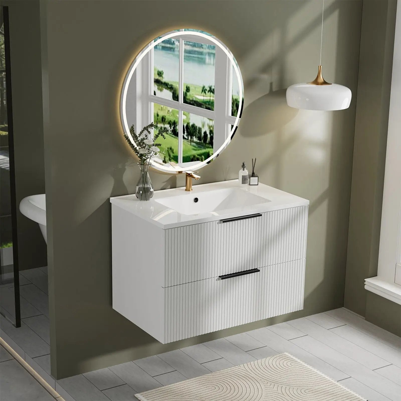 Modern Wall Mounted Floating Bathroom Vanity With Sink And Drawers by Unique Piece Furniture