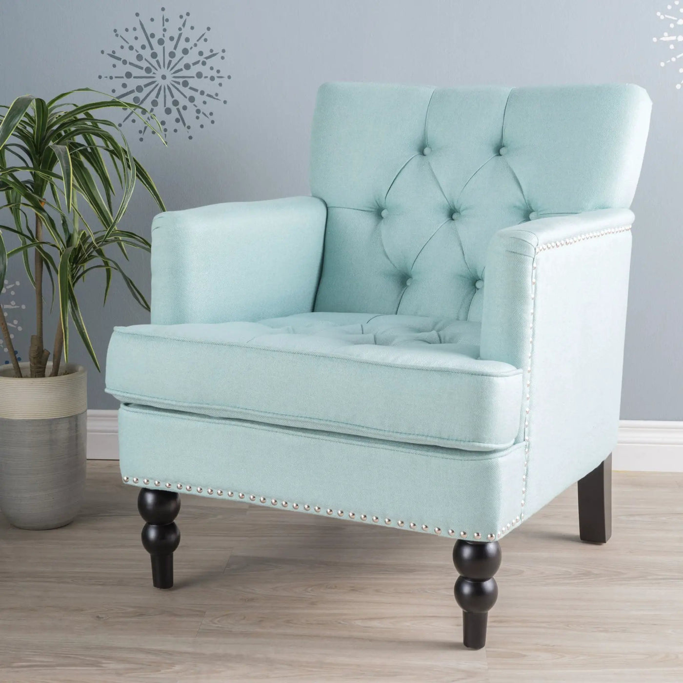 Harrison Tufted Club Chair with Button Tufted Back and Birch Wood Legs by HouseOfZazla