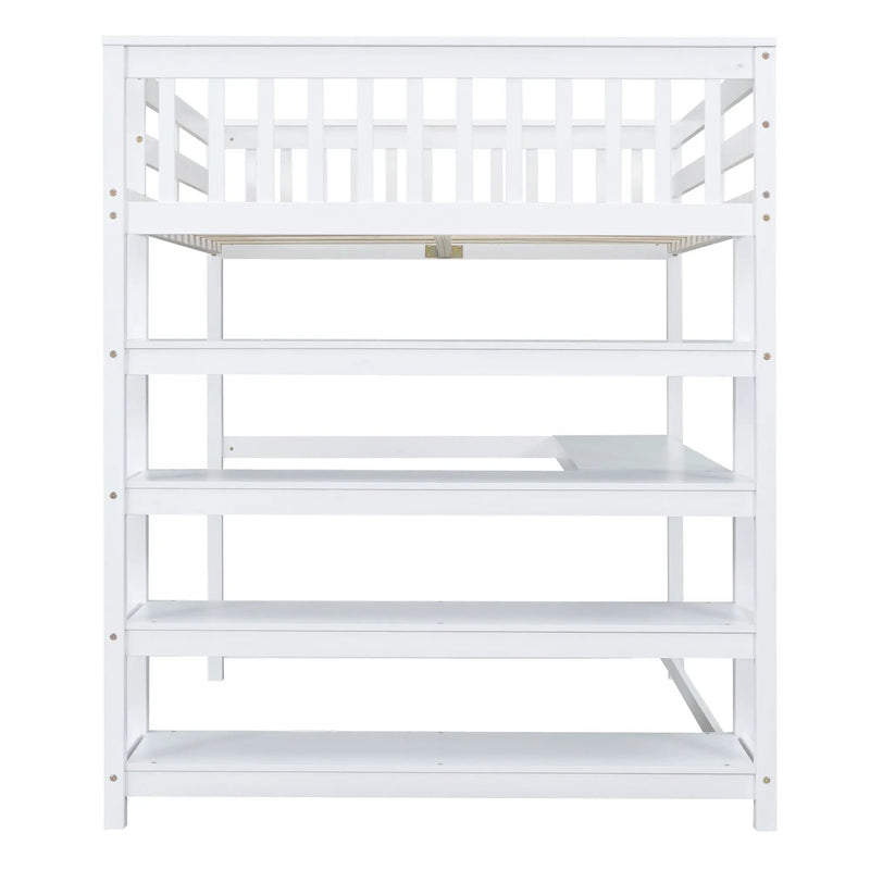 Loft Bed With Storage Shelves And Under Bed Desk