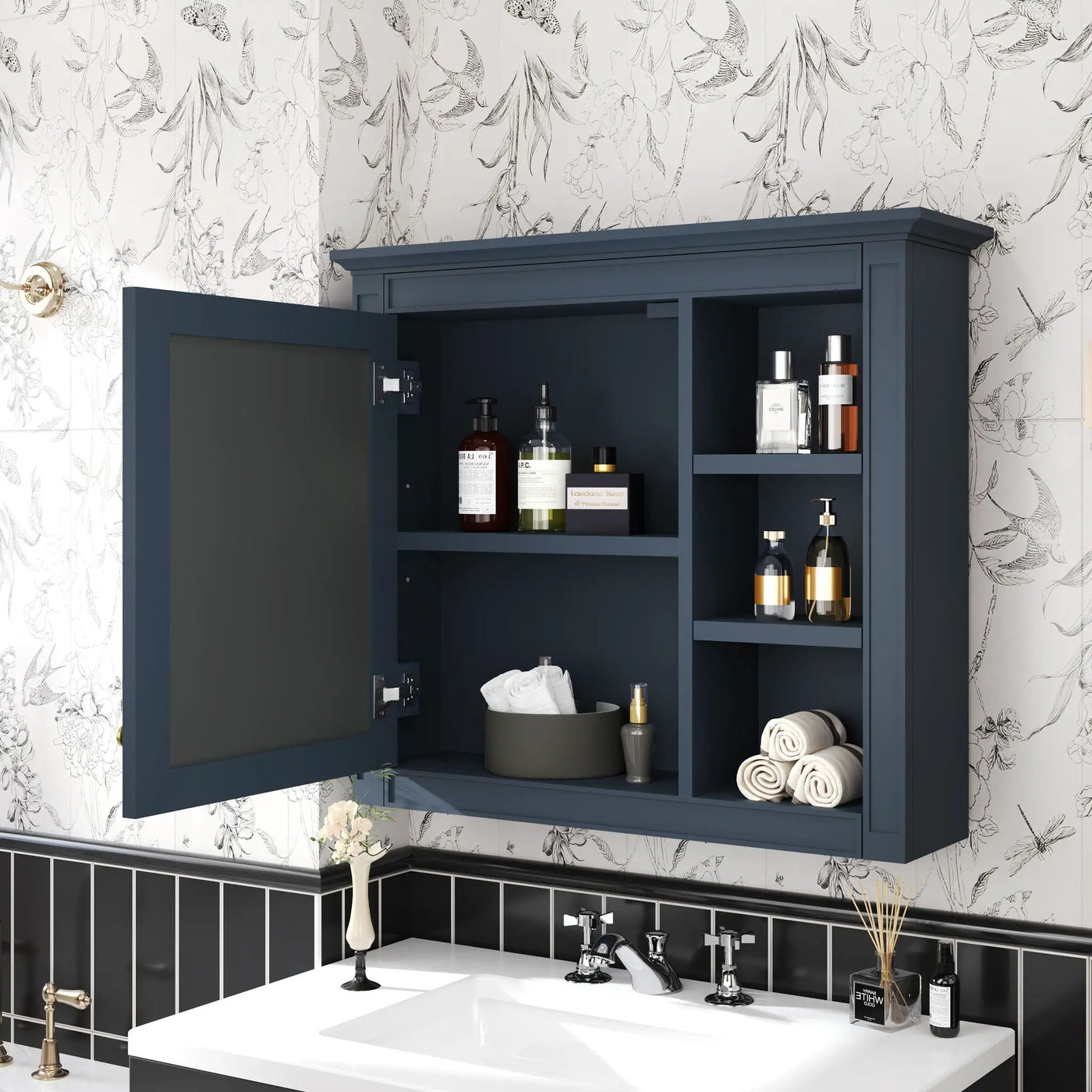 Wall Mounted Medicine Cabinet With Mirror And 3 Open Shelves by Unique Piece Furniture