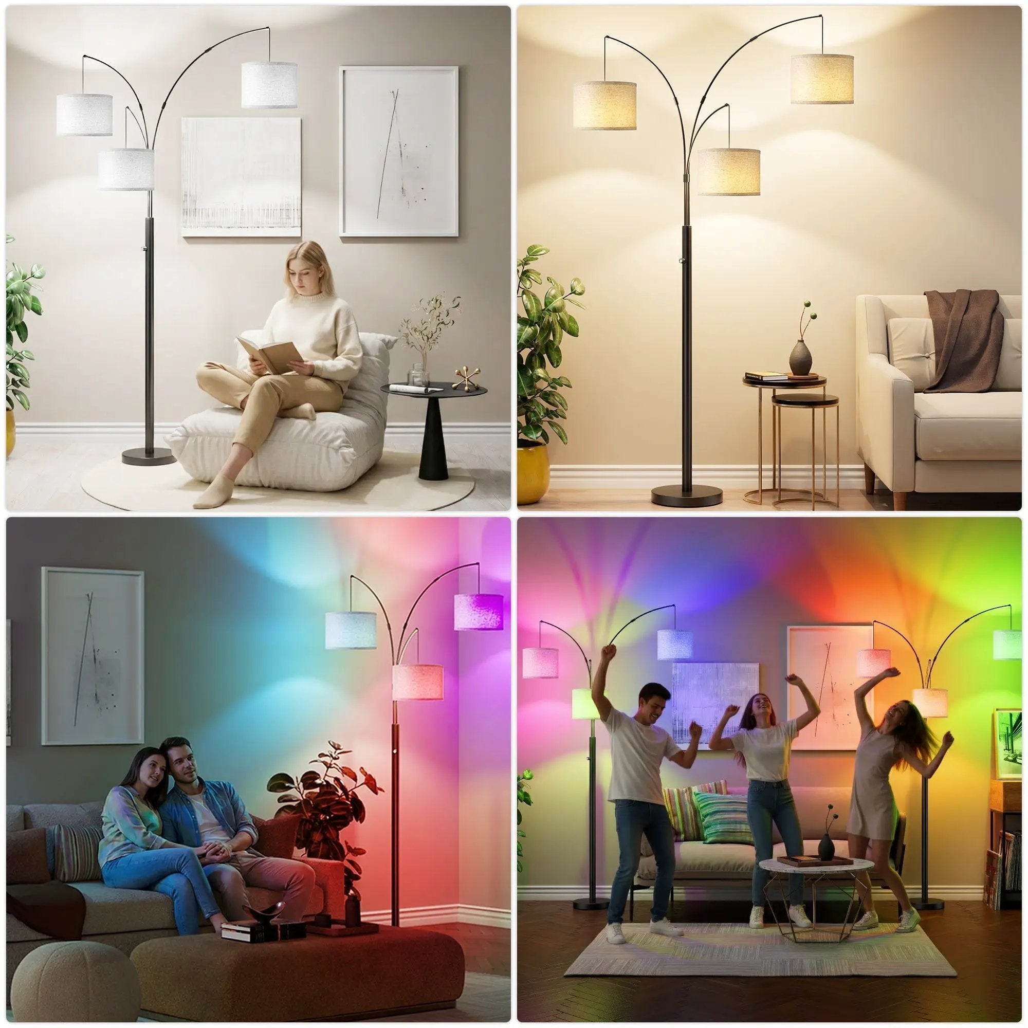 Three-Color Temperature & Dimmable Three-Head Floor Lamp by HouseOfZazla