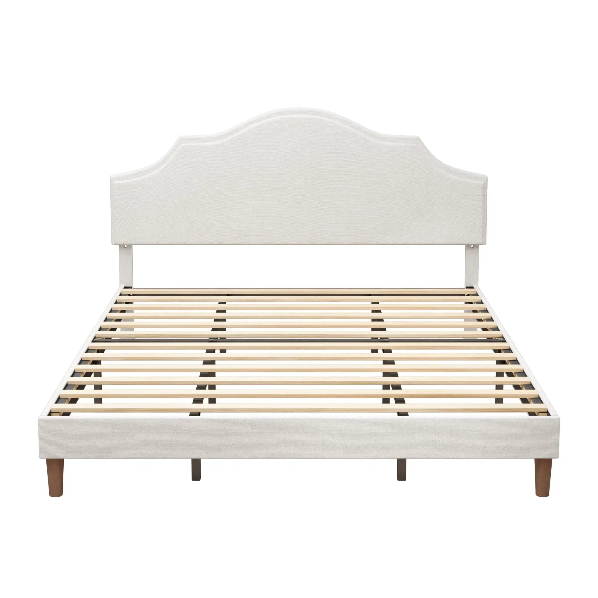 King Size, Upholstered Platform Bed Frame With Adjustable Headboard, No Box Spring Needed - White by HouseOfZazla