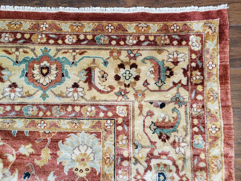 Safavieh Room Sized Rug 10x14, Wool Hand-Knotted Auburn Red & Light Gold Egyptian Mahal Oriental Carpet, 10 x 14 Large Living Room Rug by Jewel Rugs