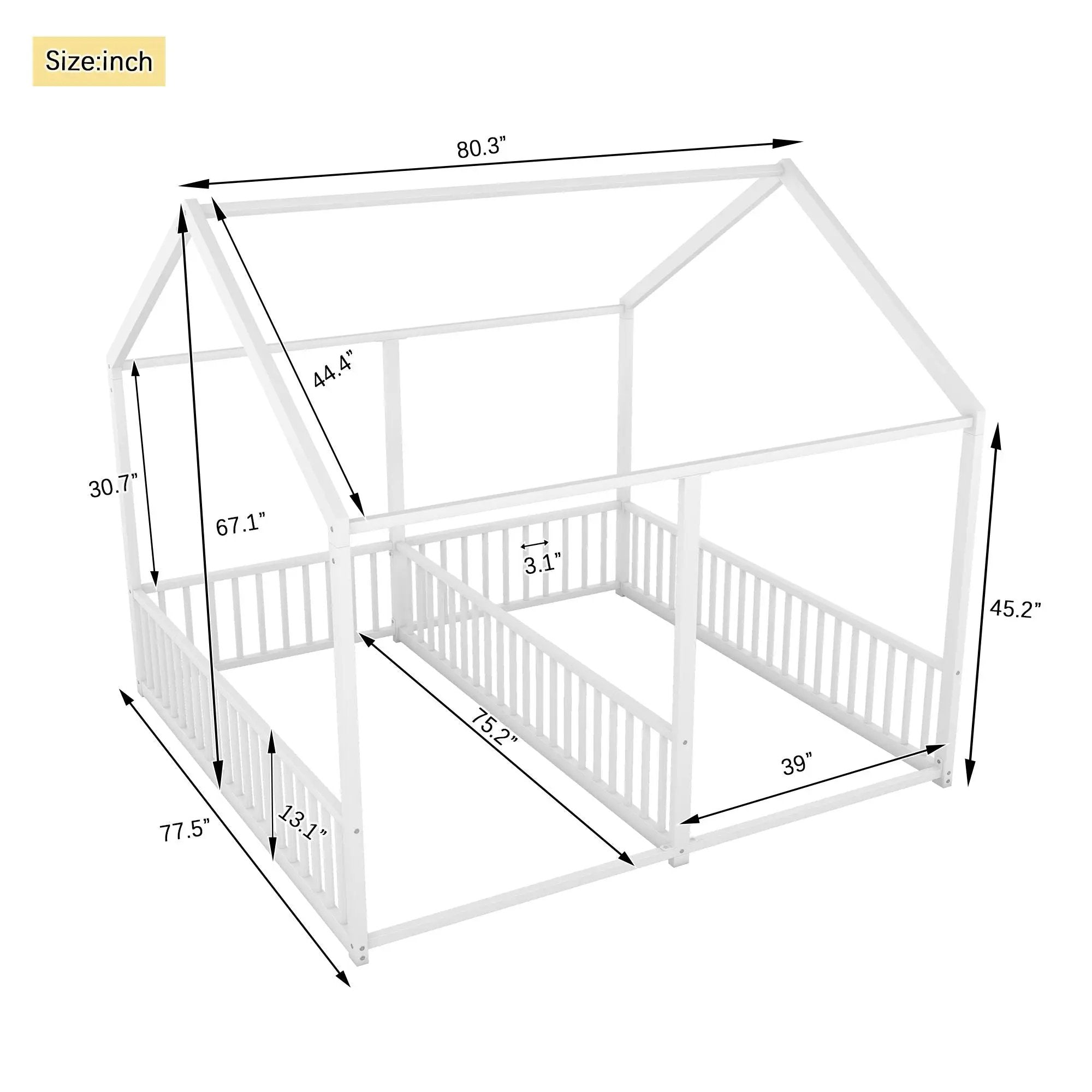 Metal Twin Size House Platform Beds 2 Shared Beds - Antique White by Unique Piece Furniture