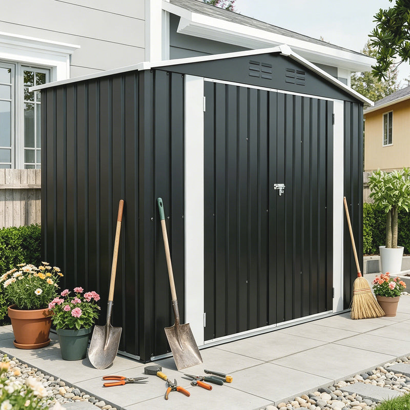 8ft x 4ft Outdoor Metal Storage Shed with Lockable Latch by HouseOfZazla