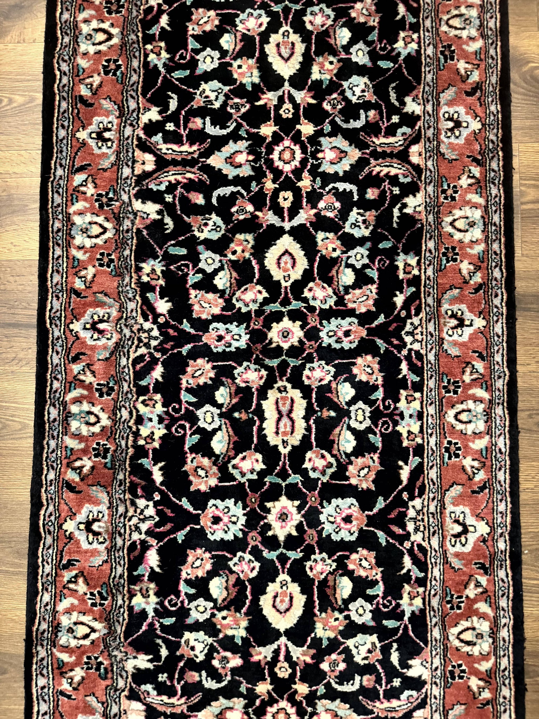 Pak Persian Runner Rug 2.8 x 10, Dark Blue, Floral Allover, Wool by Jewel Rugs