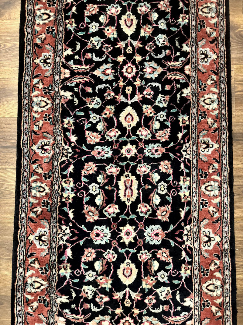Pak Persian Runner Rug 2.8 x 10, Dark Blue, Floral Allover, Wool by Jewel Rugs