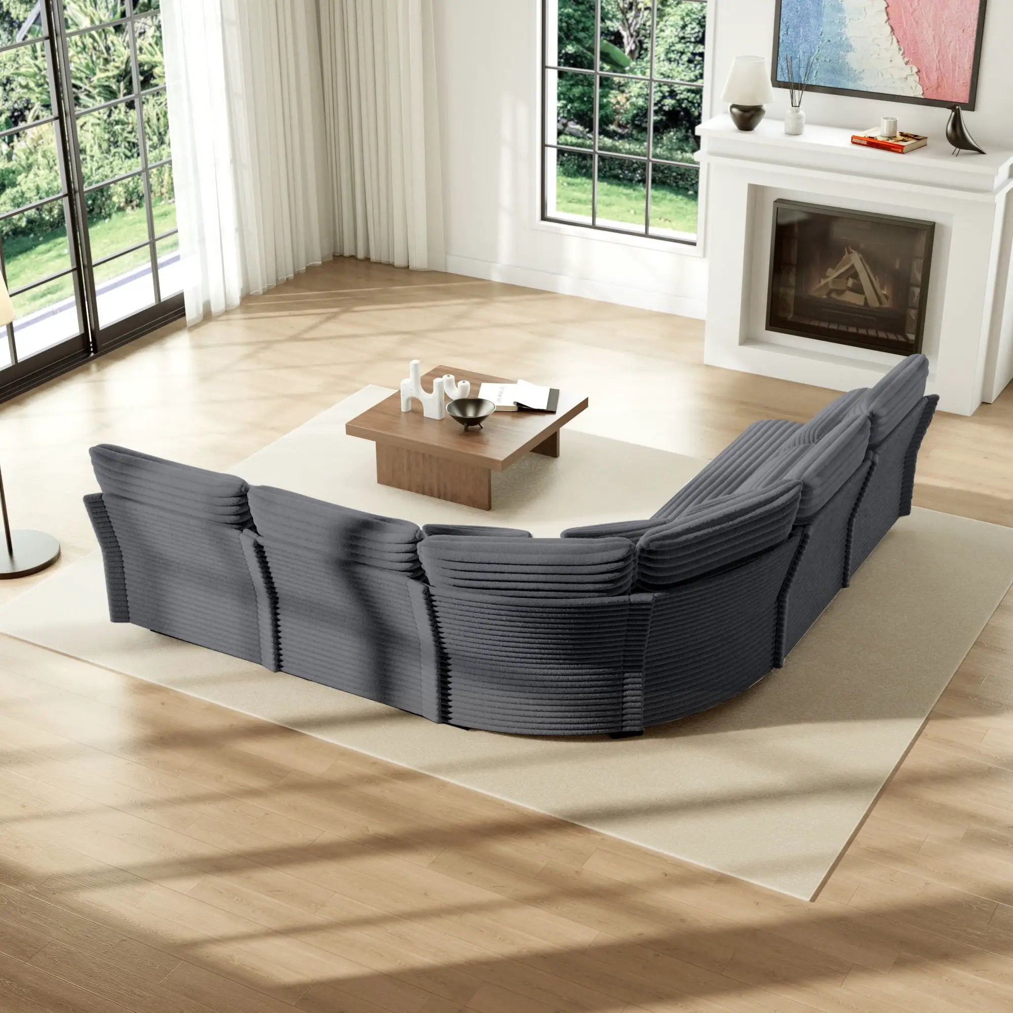 5 Seater L Shaped Sectional Sofa With Curved Corner, 7 Pillows by Unique Piece Furniture